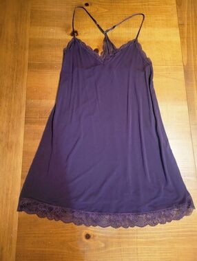 Victoria's Secret Heavenly Soft Slip Negligee Dark Purple Burgundy Lace Size S